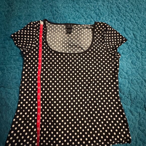 I.N.C International Concepts White Polka Dots on Black Short Sleeve Women's Sz.L - Picture 4 of 5